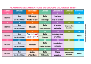 planning mensuel juillet 2021 - Maison de retraite Heric