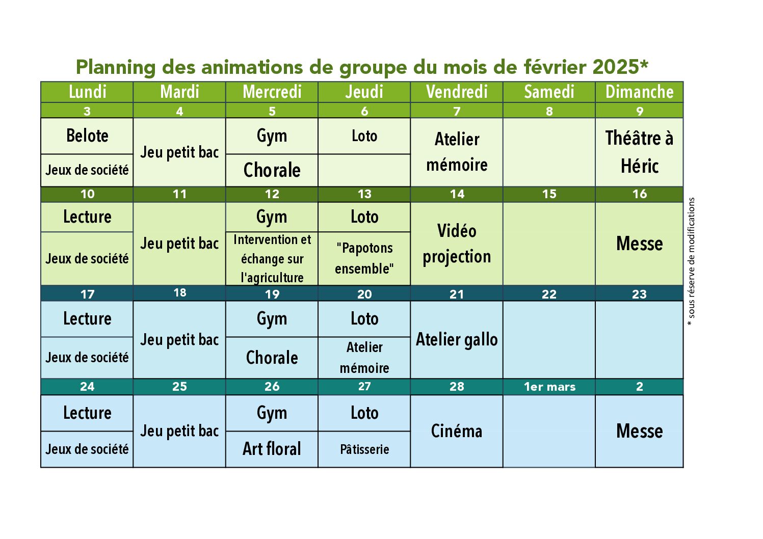 Planning des animations