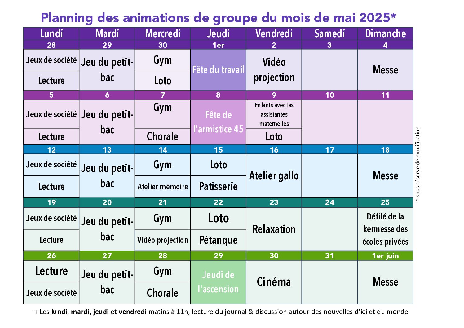 Planning des animations