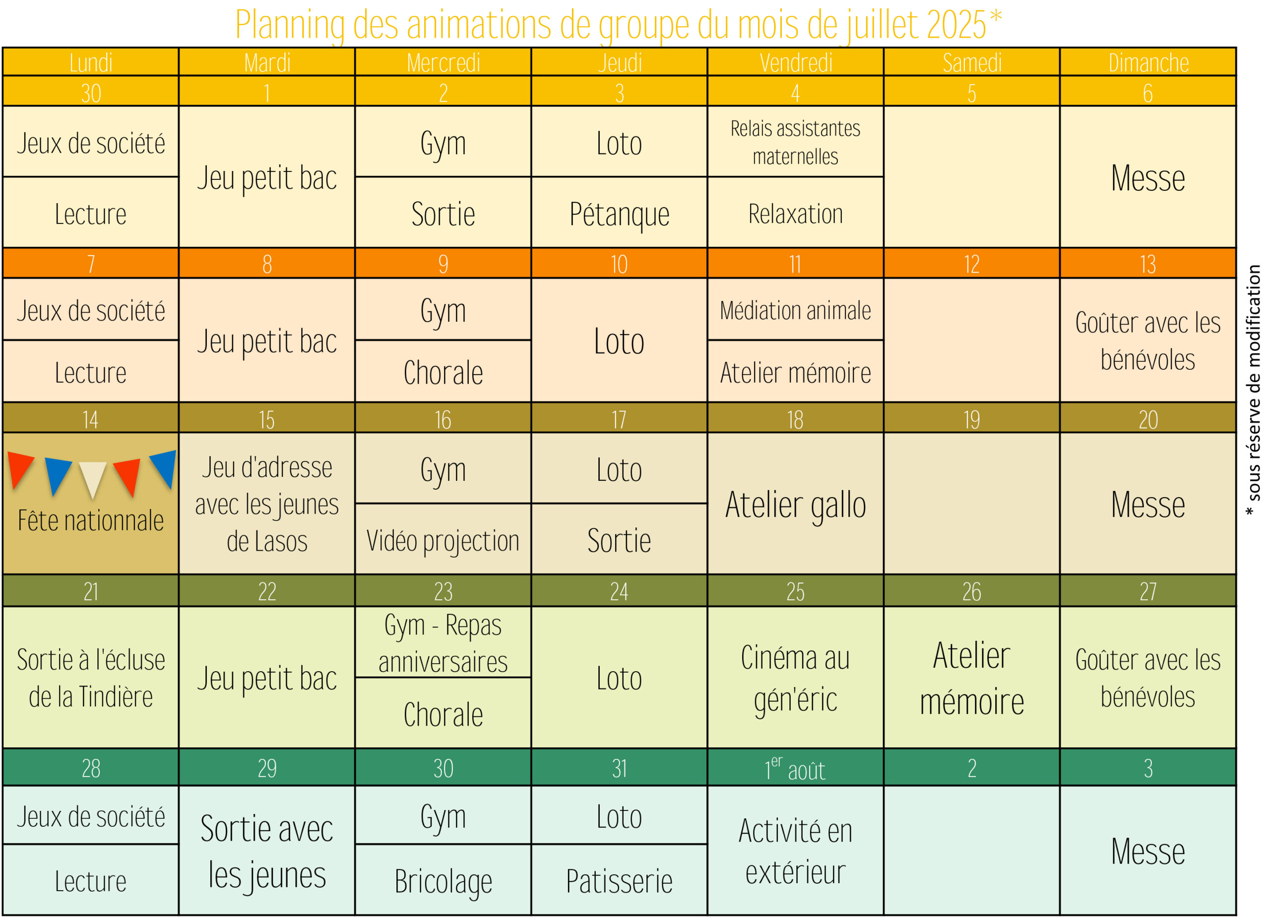 Planning des animations