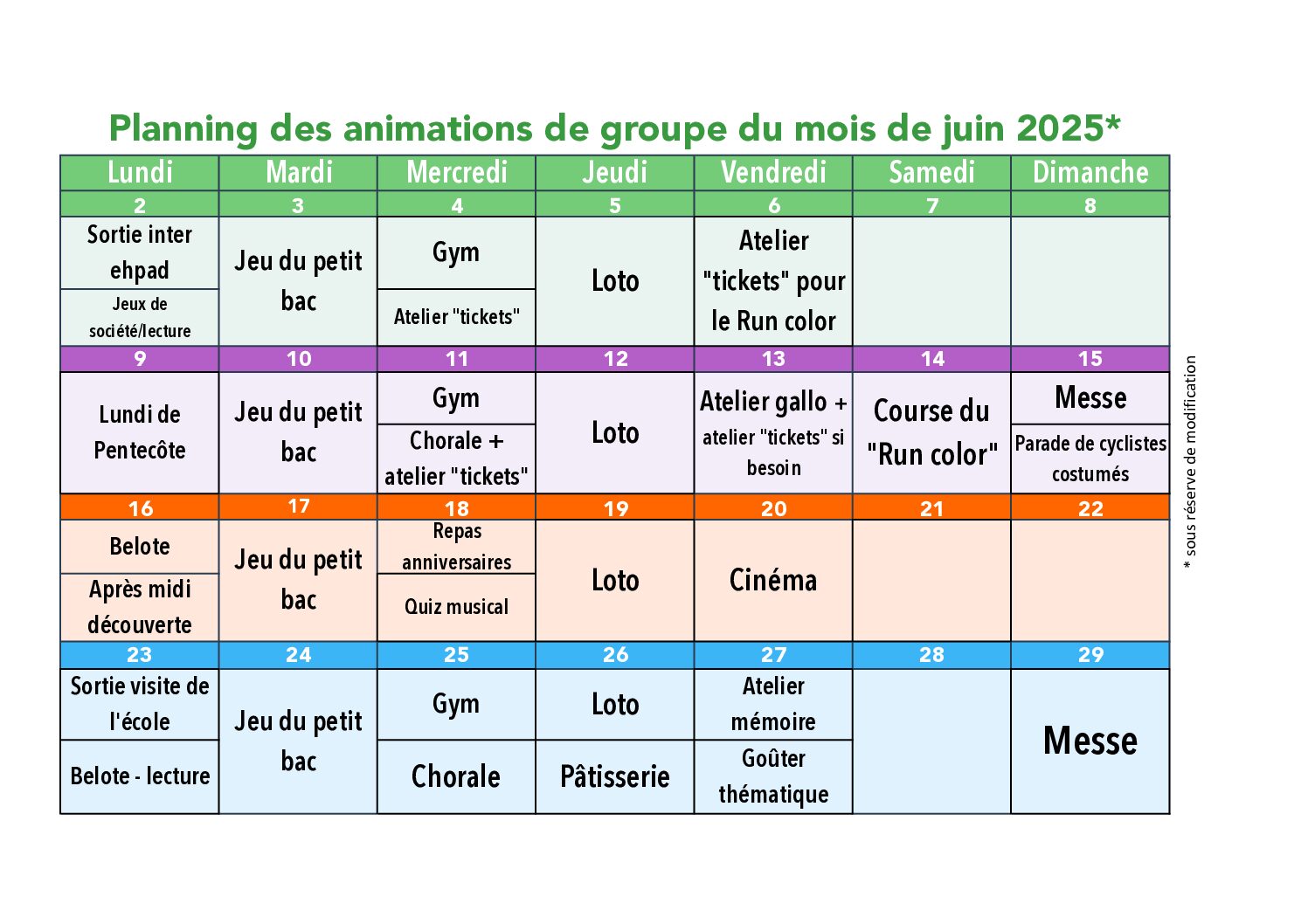 Planning des animations