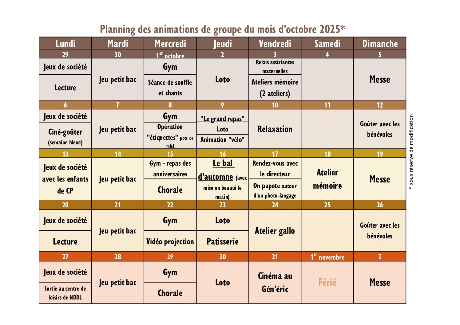 Planning des animations