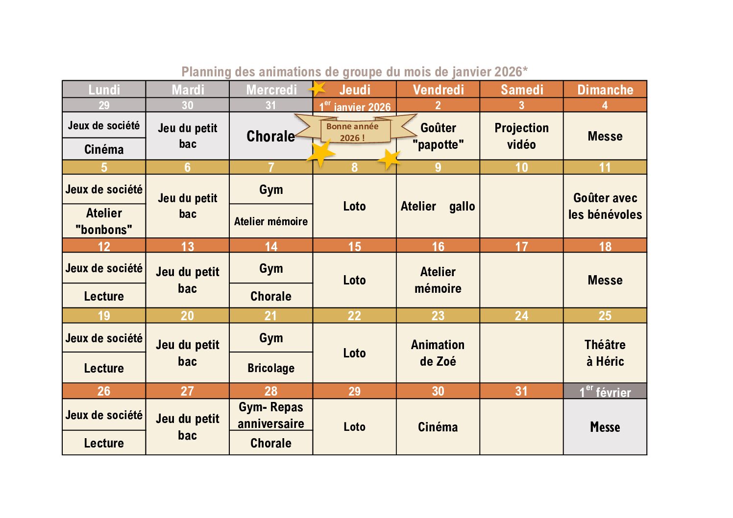 Planning des animations