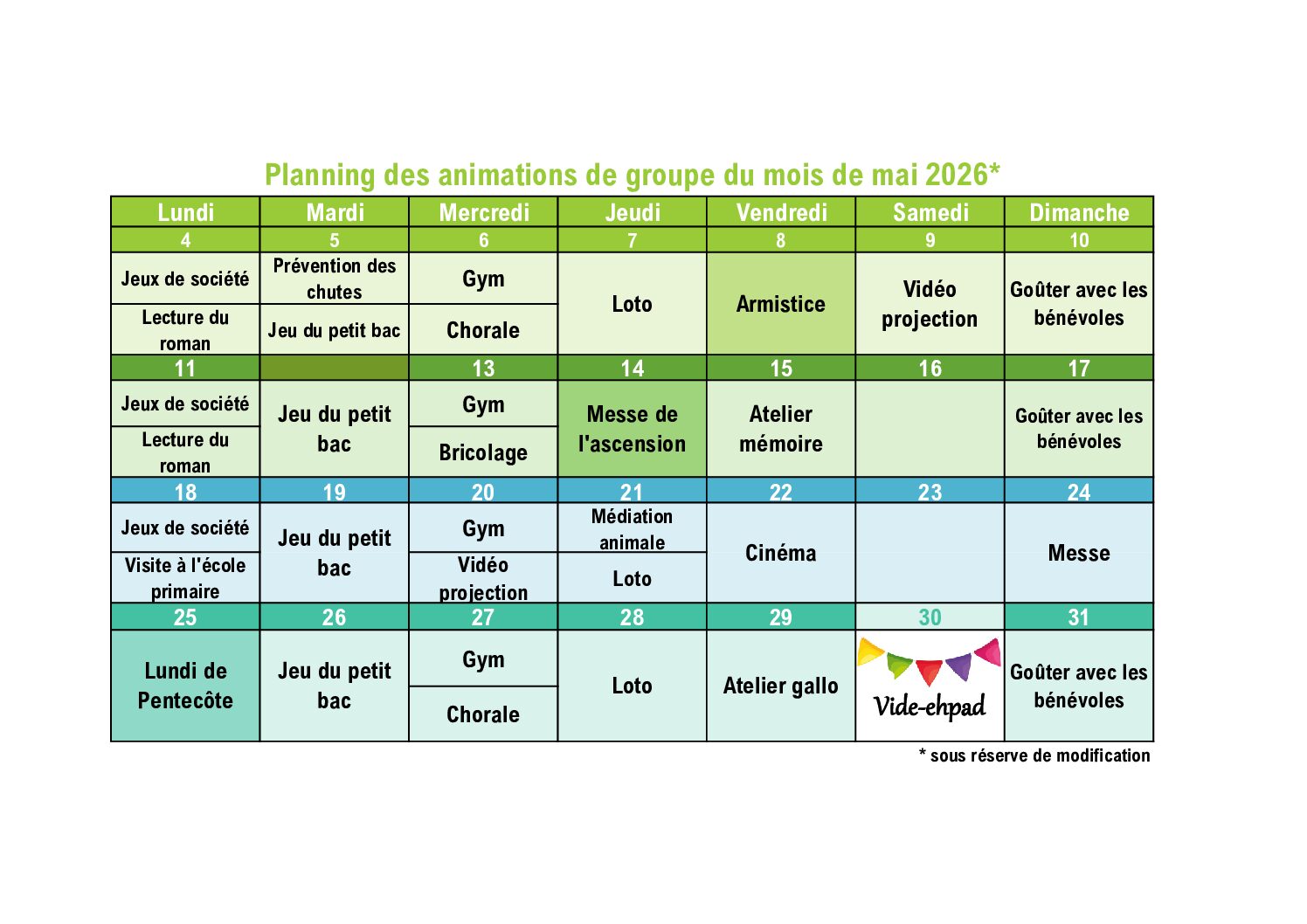 Planning des animations